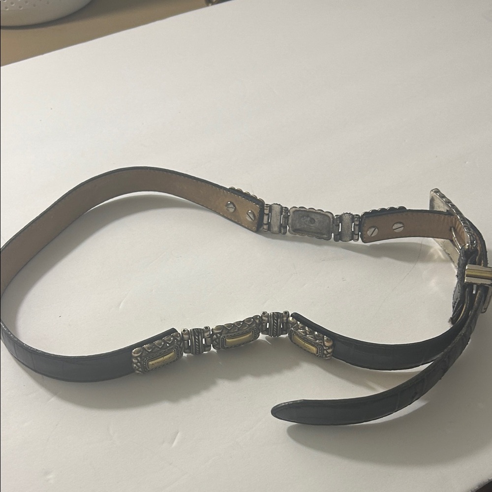Vintage Brighton Black Genuine Leather and Silver Metal Belt